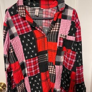 Victoria's Secret Red and Black Patchwork Pajama Top and bottoms. Pajama set